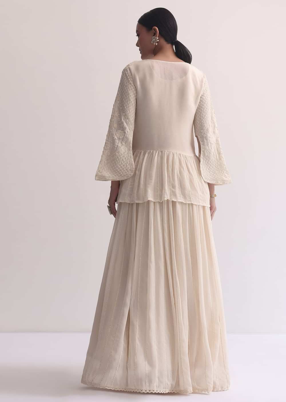 Off White Indo Fusion Lucknowi Anarkali With Jacket