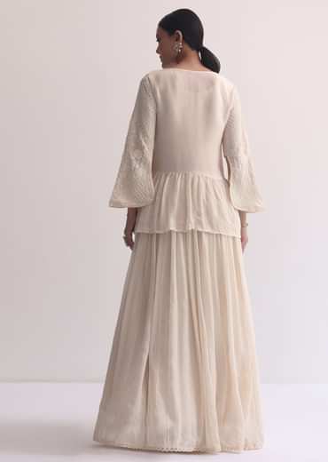 Off White Indo Fusion Lucknowi Anarkali With Jacket