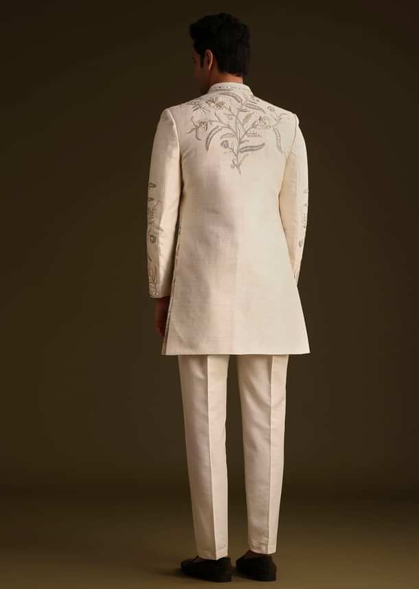 Ivory Silk Indo Western Set With Zardosi Work Ivory Silk Indo Western Set With Zardosi Work