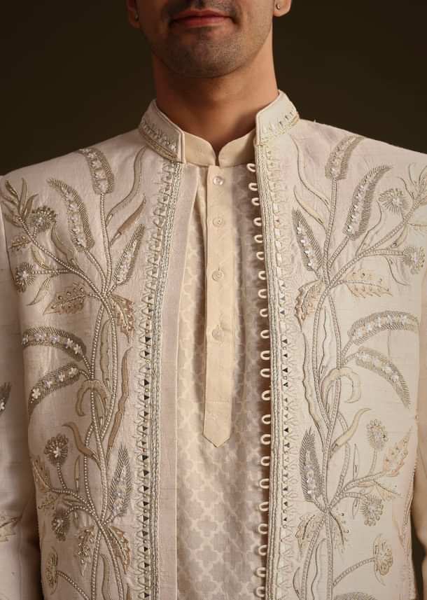 Ivory Silk Indo Western Set With Zardosi Work Ivory Silk Indo Western Set With Zardosi Work