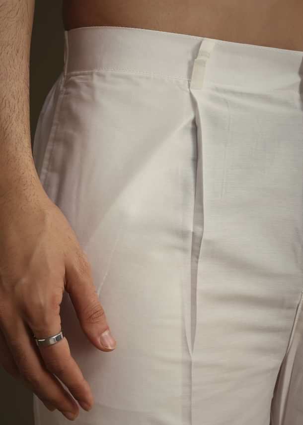 Ivory Silk Long Jacket Set With Resham And Mirror Work Ivory Silk Long Jacket Set With Resham And Mirror Work