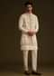 Ivory Silk Long Jacket Set With Resham And Mirror Work