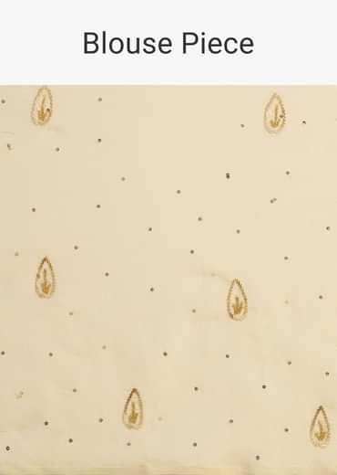 Ivory Tissue Saree With Cutdana Embroidered Border and Unstitched Blouse