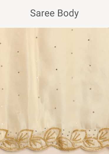Ivory Tissue Saree With Cutdana Embroidered Border and Unstitched Blouse