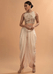 Ivory Tulip Dhoti And Crop Top Set With Embossed Floral Embroidery And High Neckline