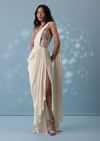 Ivory White Ready-To-Wear Embroidered Drape Saree Gown In Satin