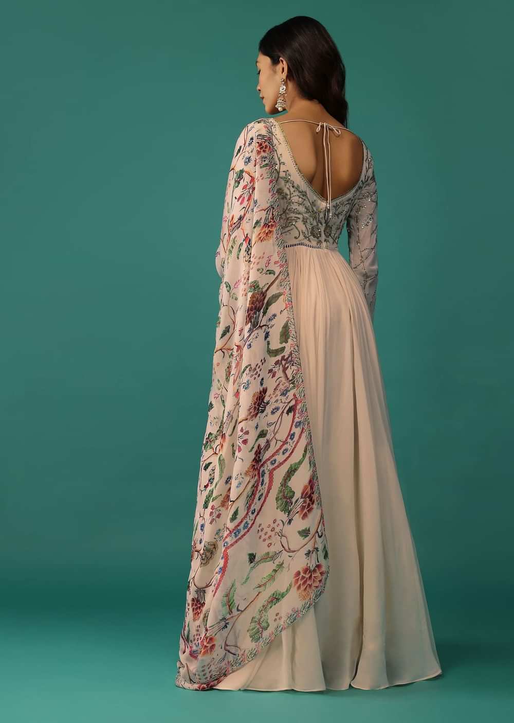 Ivory White Anarkali In Georgette With Sequins Embroidery