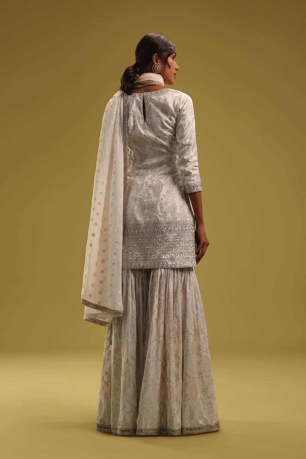 Ivory White Brocade Kurti And Sharara Set With Embroidery