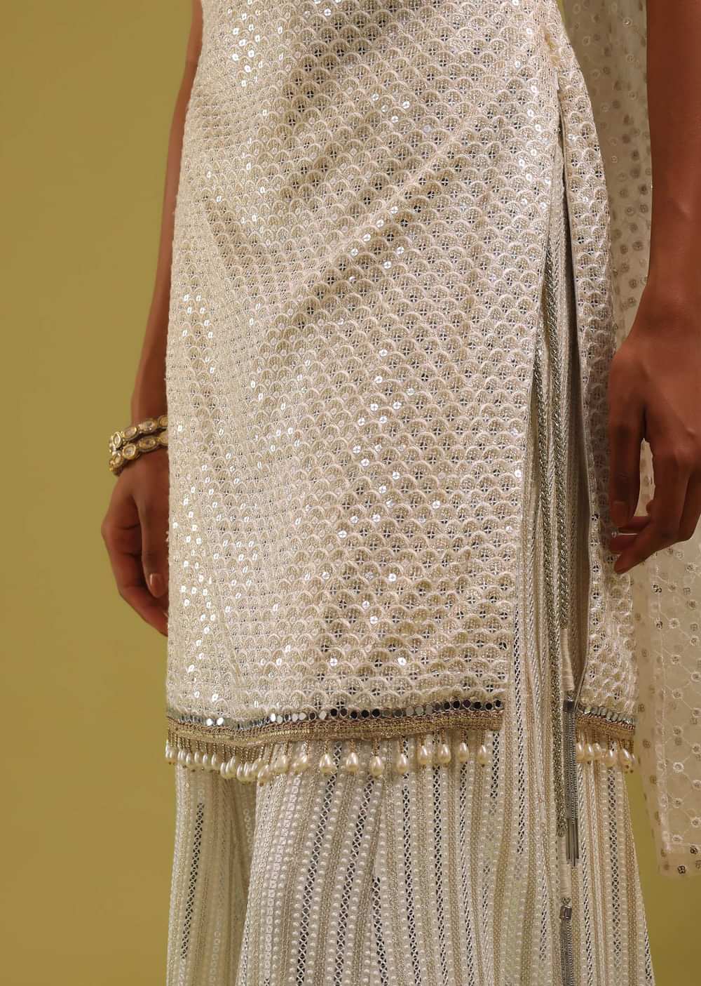 Ivory White Embroidered Kurti And Sharara Set With Choker Dupatta
