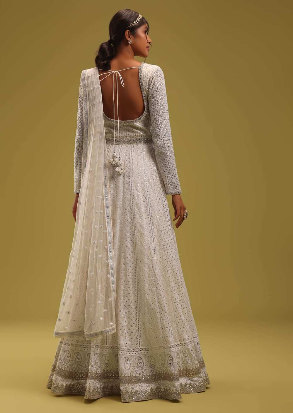 Ivory White Georgette Anarkali Set With Embroidered Belt