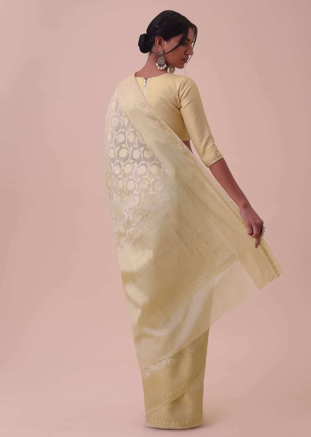 Ivory White Kora Cotton Silk Saree With Meenakari Butti All over