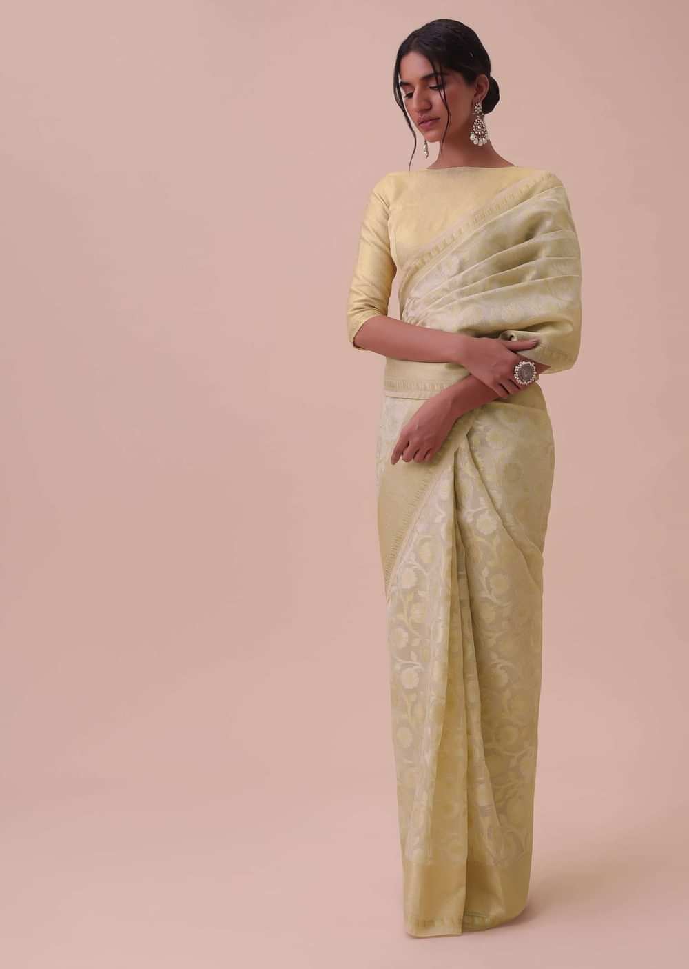 Ivory White Kora Cotton Silk Saree With Meenakari Butti All over