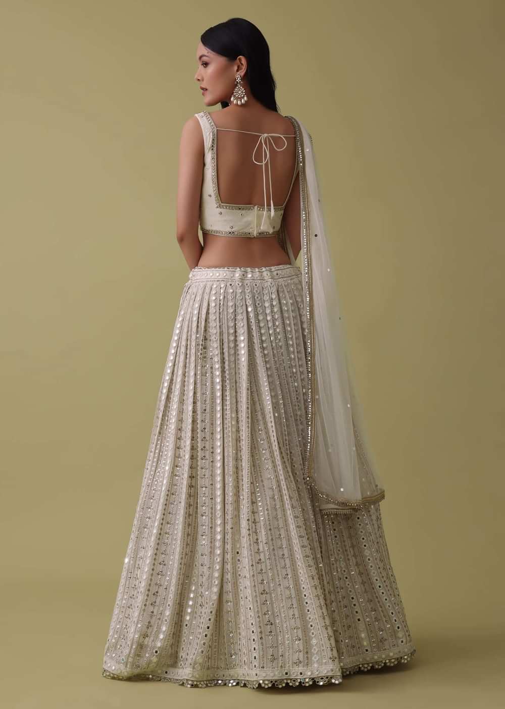 Ivory White Lehenga Suit Set In Georgette With Mirror And Thread Work