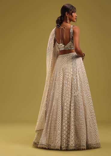 Ivory White Lucknowi Embroidered Georgette Lehenga Set