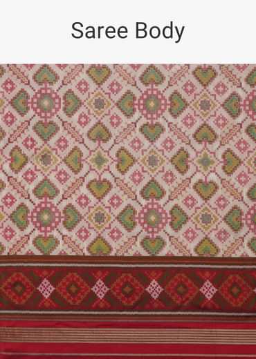 Ivory White Patola Saree With Resham Weave In Uppada Silk