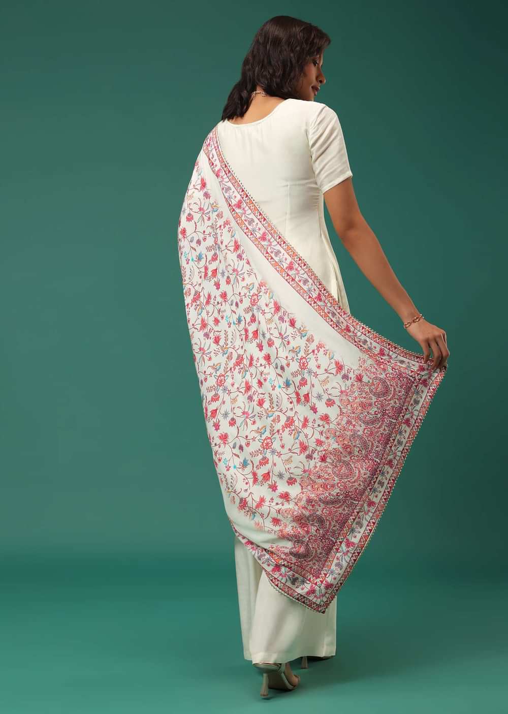 Ivory White Silk Kurti Palazzo Set With Heavy Dupatta