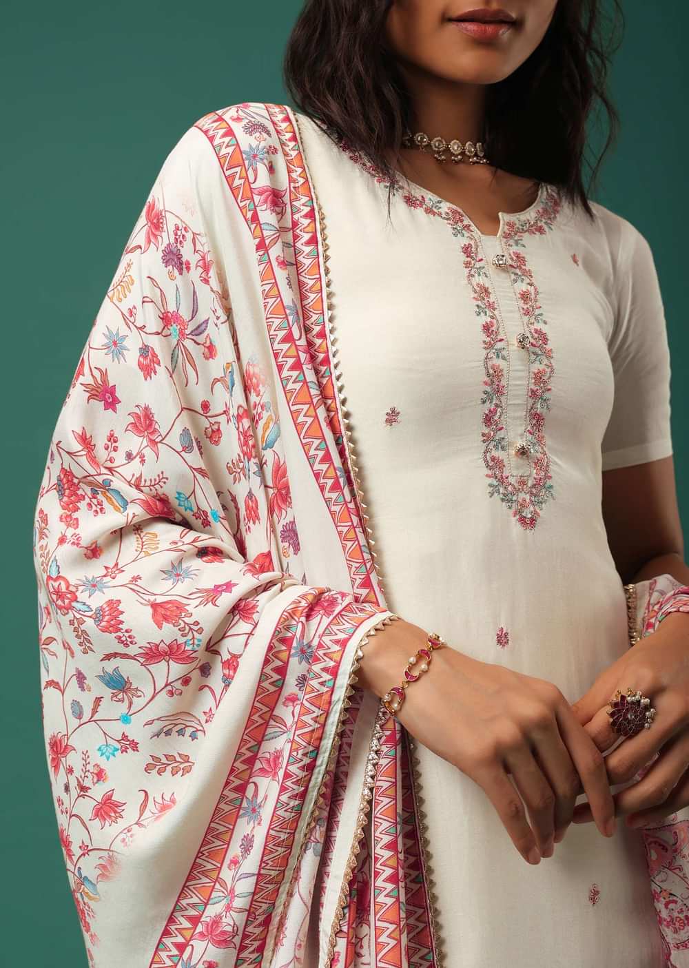 Ivory White Silk Kurti Palazzo Set With Heavy Dupatta