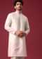 Ivory White Ombre Kurta Set In Silk With Mirror Work