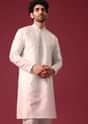 Ivory White Ombre Kurta Set In Silk With Mirror Work