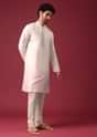 Ivory White Ombre Kurta Set In Silk With Mirror Work