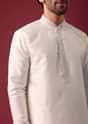 Ivory White Ombre Kurta Set In Silk With Mirror Work