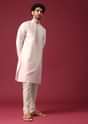 Ivory White Ombre Kurta Set In Silk With Mirror Work