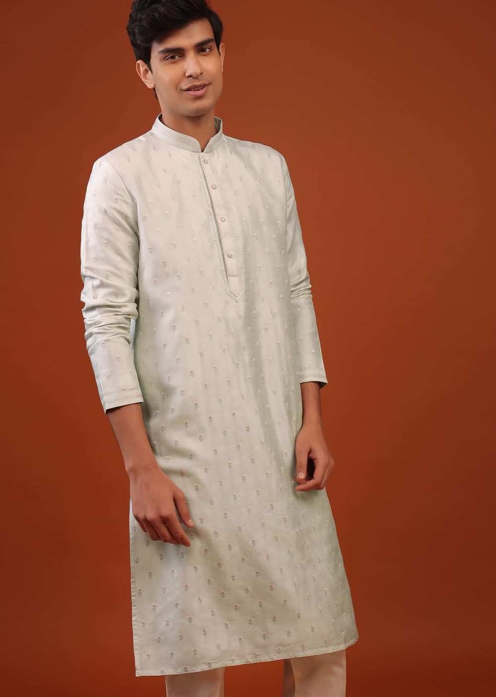 Ivory White White Silk Kurta Set With Embroidery