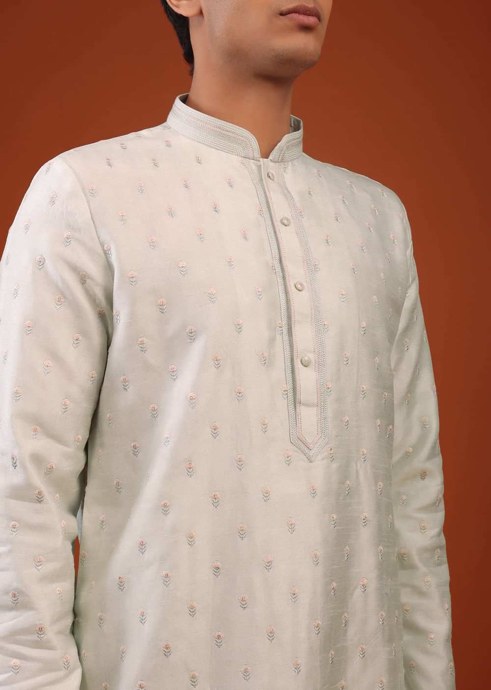 Ivory White White Silk Kurta Set With Embroidery