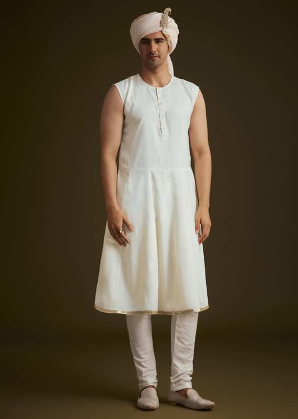 Ivory Zardozi Embroidered Sherwani With Matching Dupatta