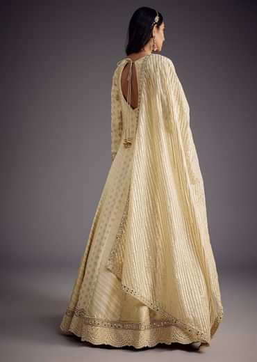 Ivory Zari Embroidered Anarkali With Dupatta