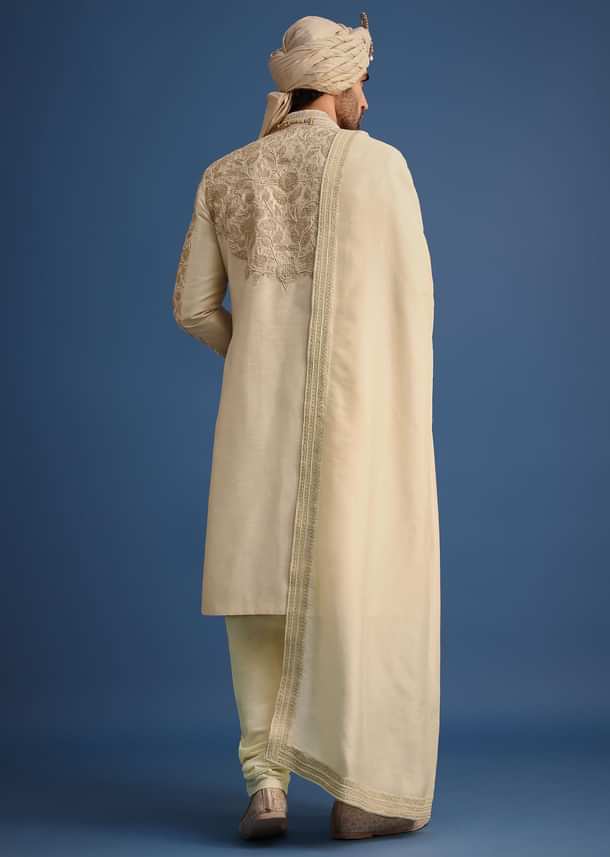 Ivory Zari Embroidered Sherwani Suit