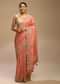 Peach Amber Saree In Dupion Silk With Woven Floral Motifs And Gotta Embroidered Floral Border