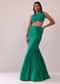 Jade Green Fish-Cut Skirt And Embroidered Blouse Set In Crepe