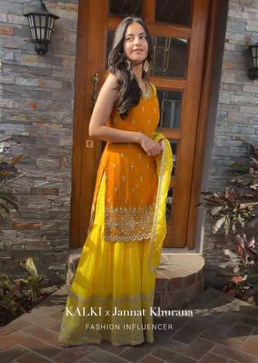 Chrome Yellow Sharara Suit With Embroidery