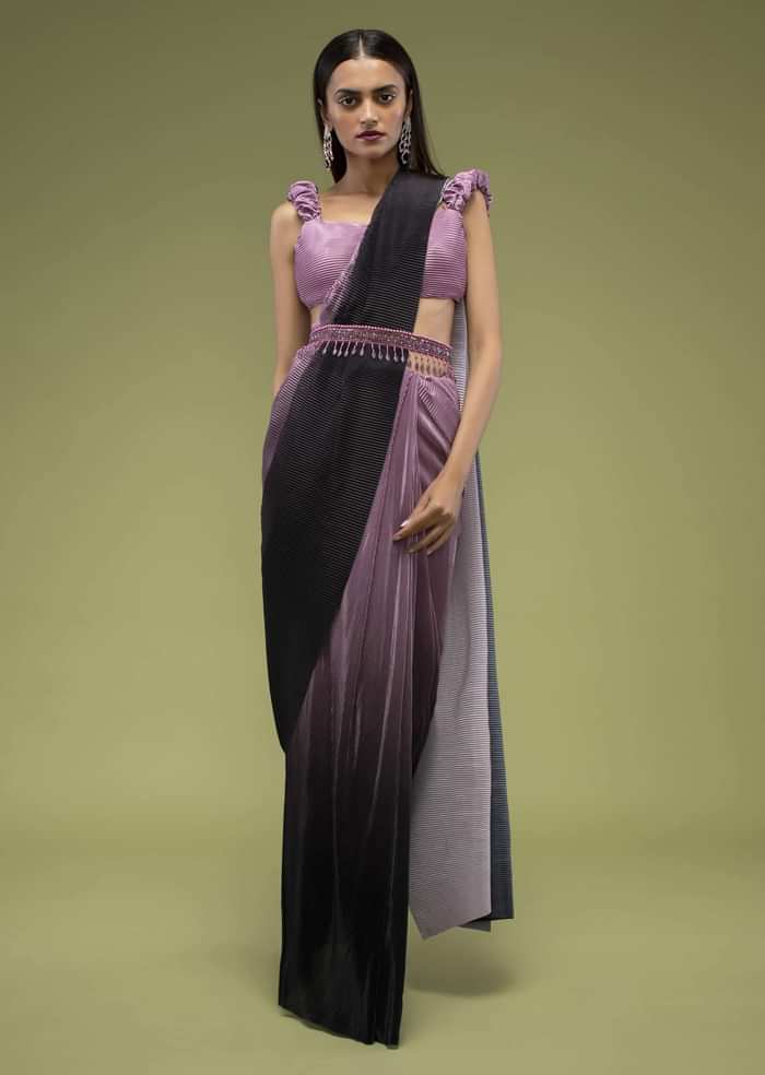 Java Plum Ombre Saree Crafted In Crush With A Fancy Blouse