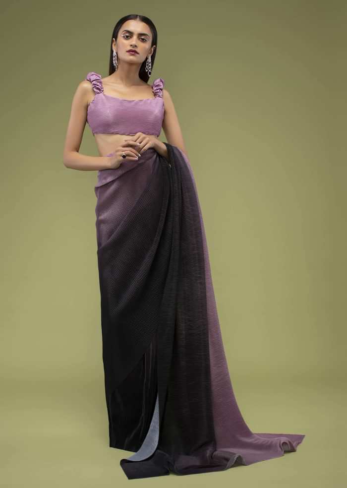 Java Plum Ombre Saree Crafted In Crush With A Fancy Blouse