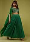 Forest Green Bandhani Print Palazzo Set In Georgette With Mirror Work