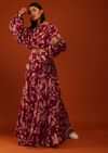 Jester Red Floral Print Crop Top And Lehenga