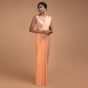 Melon Peach Saree In Chiffon With Badla Work In Diagonal Stripes And Round Motifs Online - Kalki Fashion