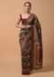 Ash Black Saree In Silk With Printed Patola Motifs In Repeat Pattern Online - Kalki Fashion