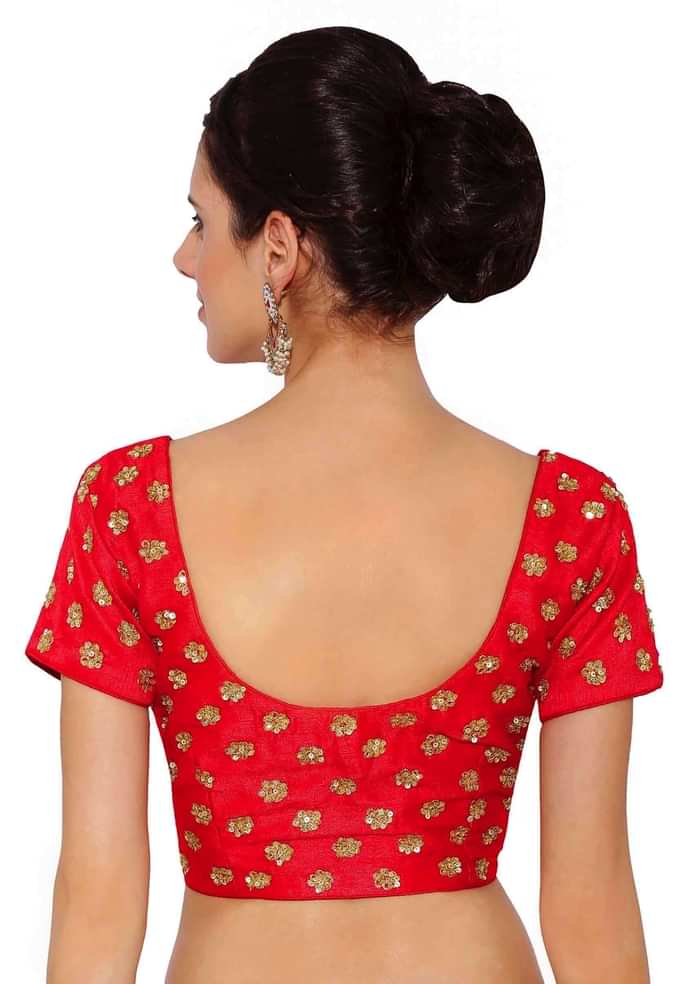 Cherry Red Raw Silk Blouse With Sequin Embroidery only on Kalki