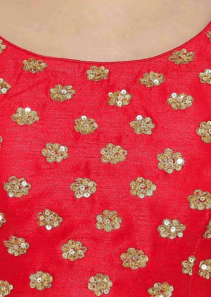 Cherry Red Raw Silk Blouse With Sequin Embroidery only on Kalki