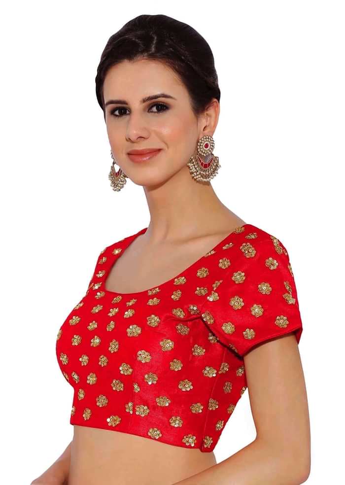 Cherry Red Raw Silk Blouse With Sequin Embroidery only on Kalki