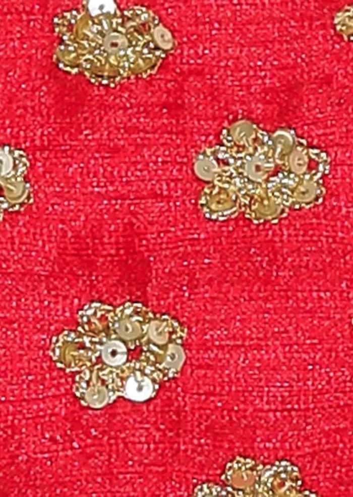 Cherry Red Raw Silk Blouse With Sequin Embroidery only on Kalki