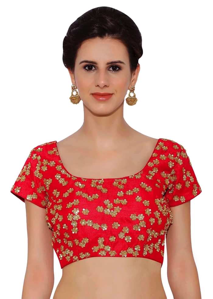 Coral Blouse In Raw Silk With Sequins Embroidery And Side Zip Online - Kalki Fashion