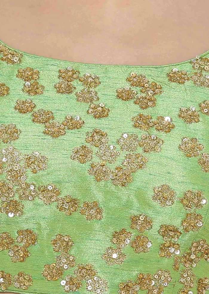 Green Blouse In Raw Silk With Sequin Embroidery Online - Kalki Fashion