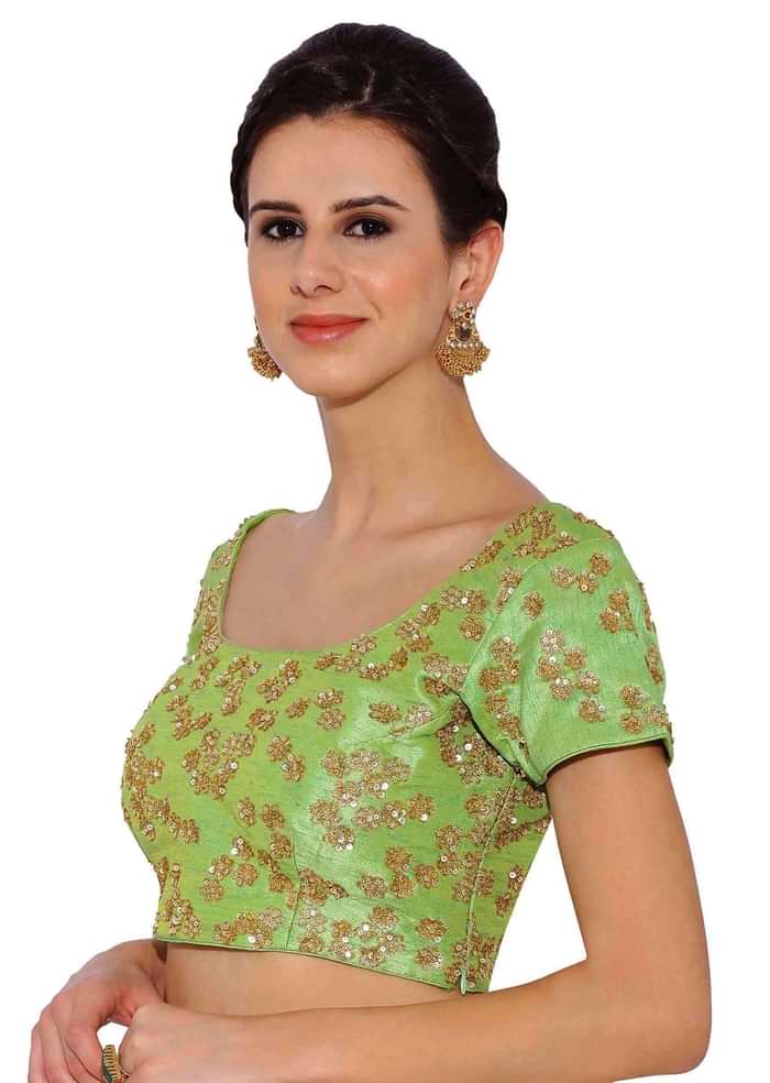 Green Blouse In Raw Silk With Sequin Embroidery Online - Kalki Fashion