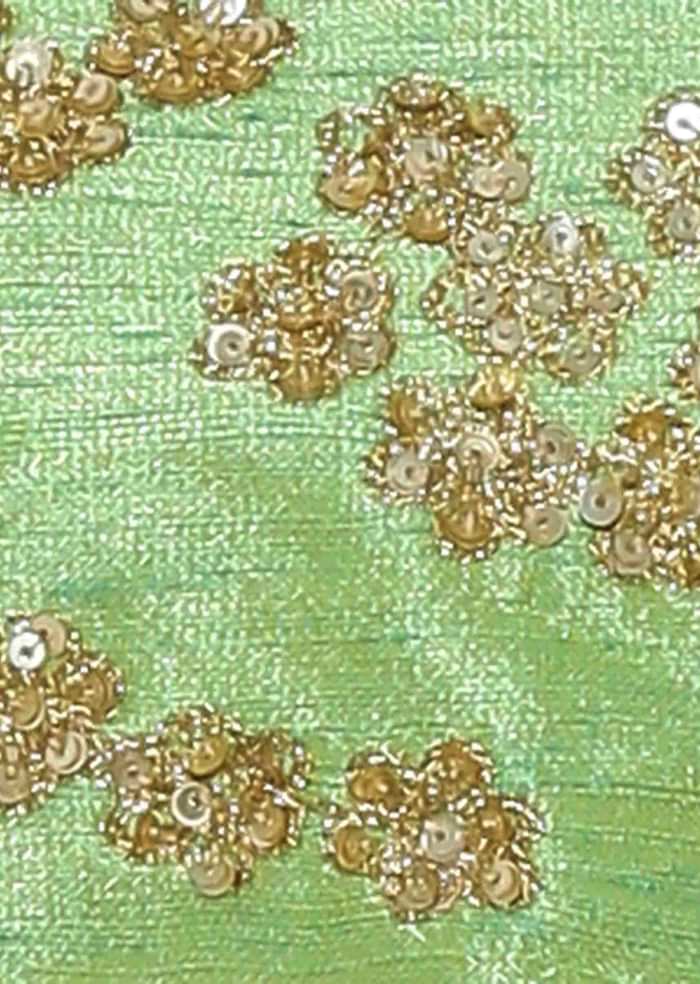 Green Blouse In Raw Silk With Sequin Embroidery Online - Kalki Fashion