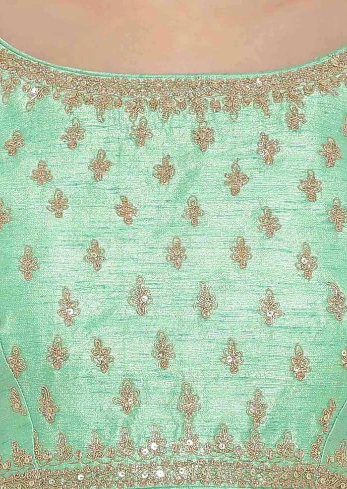 Sea Green Blouse With Embroidery And Side Zip