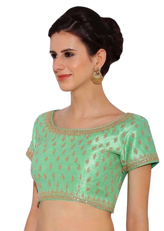 Sea Green Blouse With Embroidery And Side Zip